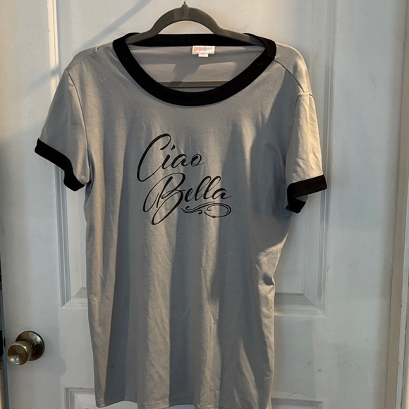 LuLaRoe Tops - LuLaRoe Gray and Black 'Ciao Bella' Tee
